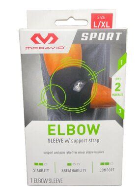 McDavid Sport Elbow Compression Sleeve w/Support Strap L/XL BLACK, NWT